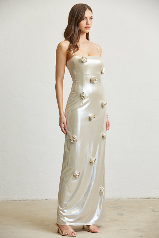 Silver Metallic Long Dress Side View