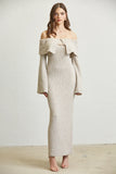 Off Shoulder Knit Maxi Dress Front View - Gray