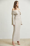 Off Shoulder Knit Maxi Dress Side View - Gray