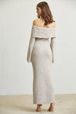 Off Shoulder Knit Maxi Dress Close View - Gray