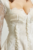 Pearl Tear Drop Blossom  Long Sleeves Lace Dress