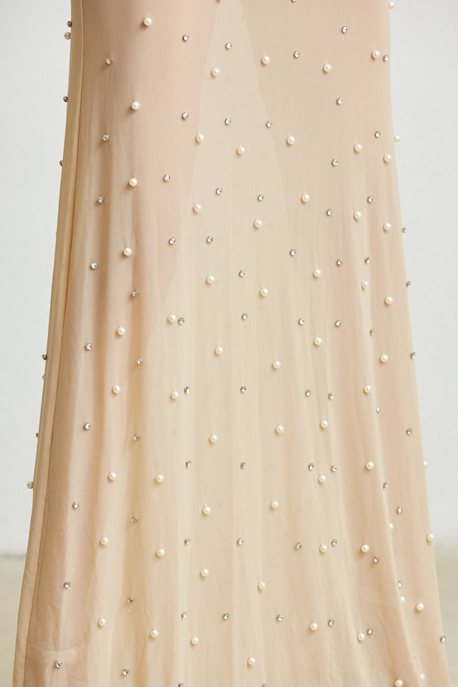 Sheer Maxi Dress Nude Color Close View