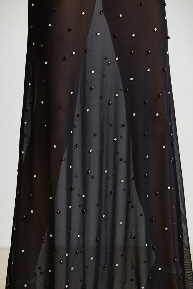 Sheer Maxi Dress Black Color Close View