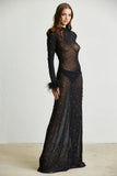 Sheer Maxi Dress Black Color Side View