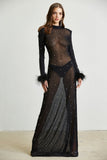 Sheer Maxi Dress Black Color Front View