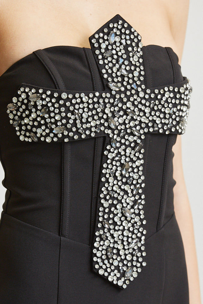 Glam Cross-Trim Corset Dress