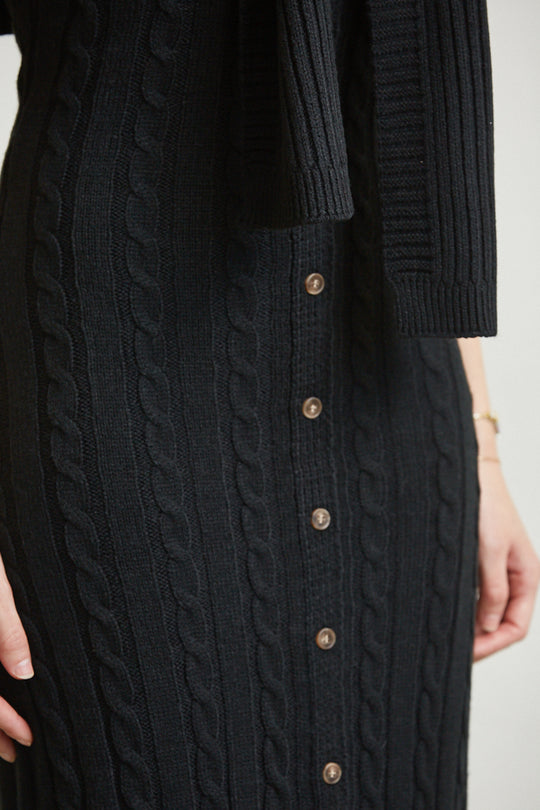 Black Sleeveless Knit Dress Close View