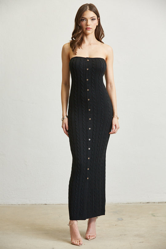 Black Sleeveless Knit Dress (without shawl) Front View