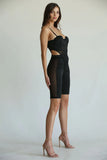 Stylish High-cut Corset Thong BodySuit & Biker Short Set With Side Mesh Panel