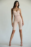Stylish High-cut Corset Thong BodySuit & Biker Short Set With Side Mesh Panel