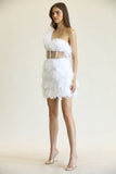 Rea - One-shoulder Feather Trim Detailing Dress