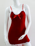 Red Velvet Christmas Lingerie Dress – Sexy Santa Nightwear with Lace Trim & Bow