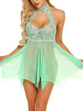 Women’s Sexy Lace Babydoll Lingerie – Sheer Mesh Halter Nightwear