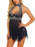 Women’s Sexy Lace Babydoll Lingerie – Sheer Mesh Halter Nightwear