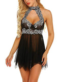 Women’s Sexy Lace Babydoll Lingerie – Sheer Mesh Halter Nightwear