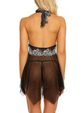 Women’s Sexy Lace Babydoll Lingerie – Sheer Mesh Halter Nightwear