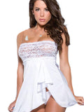White Strapless Lace Chemise – Elegant Sheer Babydoll Nightwear for Women