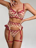 Women Sexy Lace Bra & Garter Set Lingerie | Floral Embroidered Push-Up Bra with Matching Panty & Adjustable Garter Straps