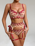 Women Sexy Lace Bra & Garter Set Lingerie | Floral Embroidered Push-Up Bra with Matching Panty & Adjustable Garter Straps