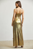 Gold Metallic Long Dress Back View