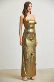 Gold Metallic Long Dress Side View