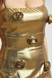 Gold Metallic Long Dress Close View