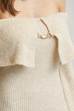 Off Shoulder Knit Maxi Dress Close View - Beige