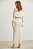 Off Shoulder Knit Maxi Dress Back View - Beige