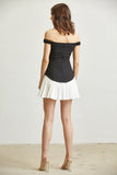 Regal Elastic Off-Shoulder Two Tone Peplum Dress