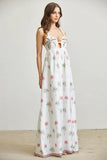 Pamila Dress - Palm Tree Pattern Embroidery with Halter Neck