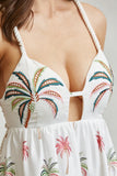 Pamila Dress - Palm Tree Pattern Embroidery with Halter Neck