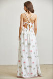 Pamila Dress - Palm Tree Pattern Embroidery with Halter Neck
