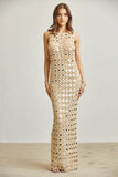 Sequin Crochet Maxi Dress – Low Back Elegance