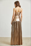Gold Pleated Maxi Skirt Dress