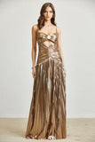 Gold Pleated Maxi Skirt Dress