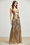 Gold Pleated Maxi Skirt Dress