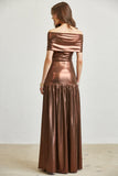 Matallic Stretchy Maxi Dress with Gold Buttons