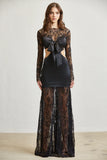 Satin & Lace Cutout Maxi Dress – Tie Front Elegance