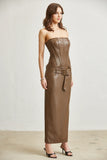 Brunlee Strapless Faux Leather Dress with Belt