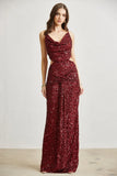 Starlit Tide Beaded Sequin Dress with Cowl Neck & Waist Cutouts