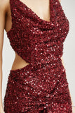 Starlit Tide Beaded Sequin Dress with Cowl Neck & Waist Cutouts