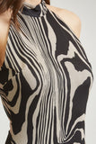 Abstract Wave Print Mesh Maxi Dress  with Open Back