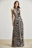 Abstract Wave Print Mesh Maxi Dress  with Open Back