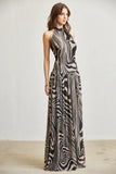 Abstract Wave Print Mesh Maxi Dress  with Open Back