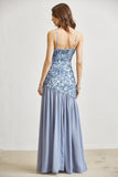Aleena Asymmetrical Sequin Drop-Waist Maxi Dress with Chiffon Skirt