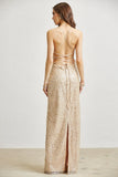 Starly Beaded Sequin Cowl Neck Maxi Dress with Lace-Up Back