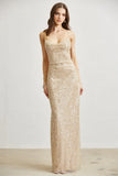 Starly Beaded Sequin Cowl Neck Maxi Dress with Lace-Up Back