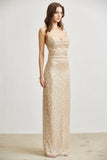 Starly Beaded Sequin Cowl Neck Maxi Dress with Lace-Up Back