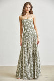Olive Bloom Floral Lace Halter Neck Pleated Maxi Dress with Crisscross Back