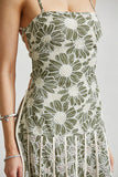 Olive Bloom Floral Lace Halter Neck Pleated Maxi Dress with Crisscross Back